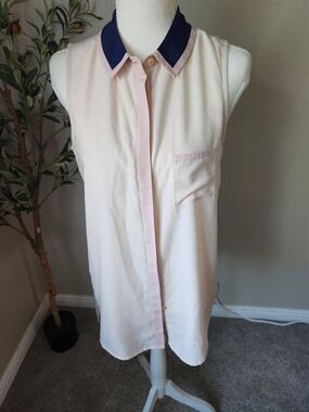 Women's Cream Blouse with Pink Trim